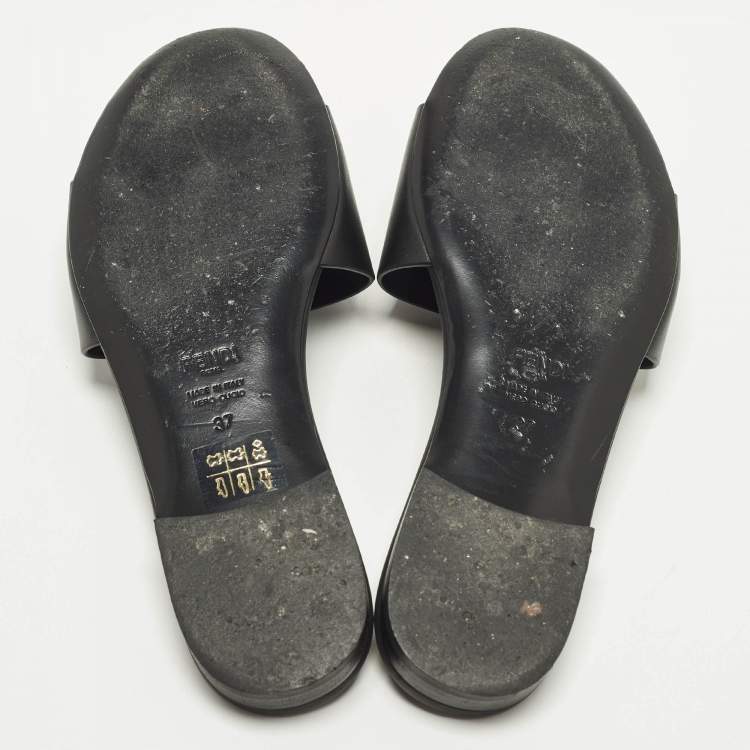 Pre Owned Fendi Baguette Size 37 Black Leather Flat Slide