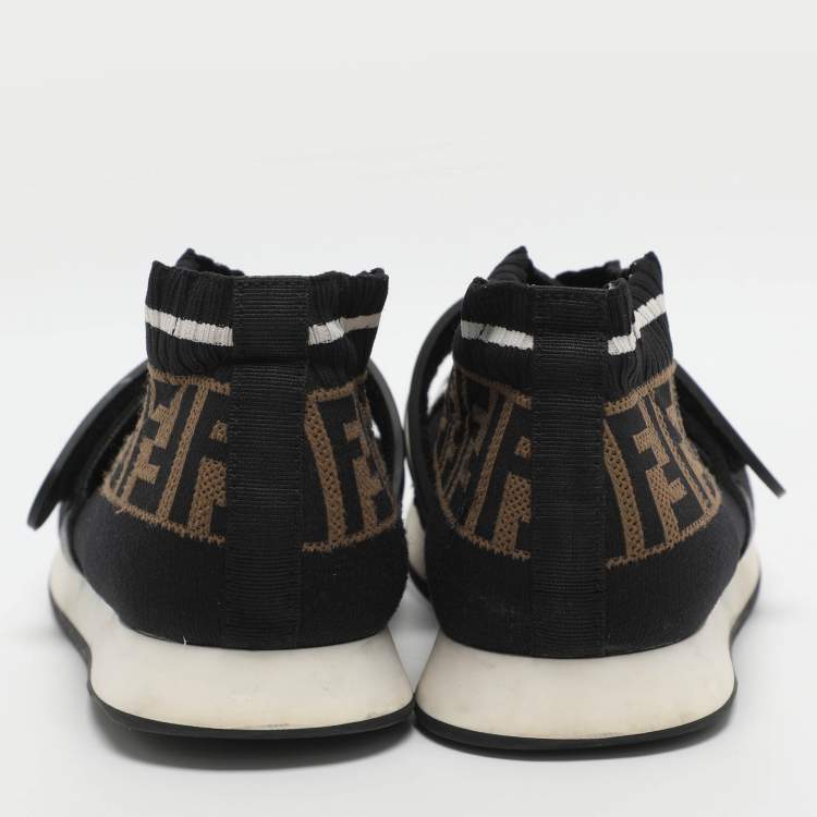 Pre Owned Fendi Rockoko Size 37 Brown Zucca Knit Fabric Low Top Sneakers