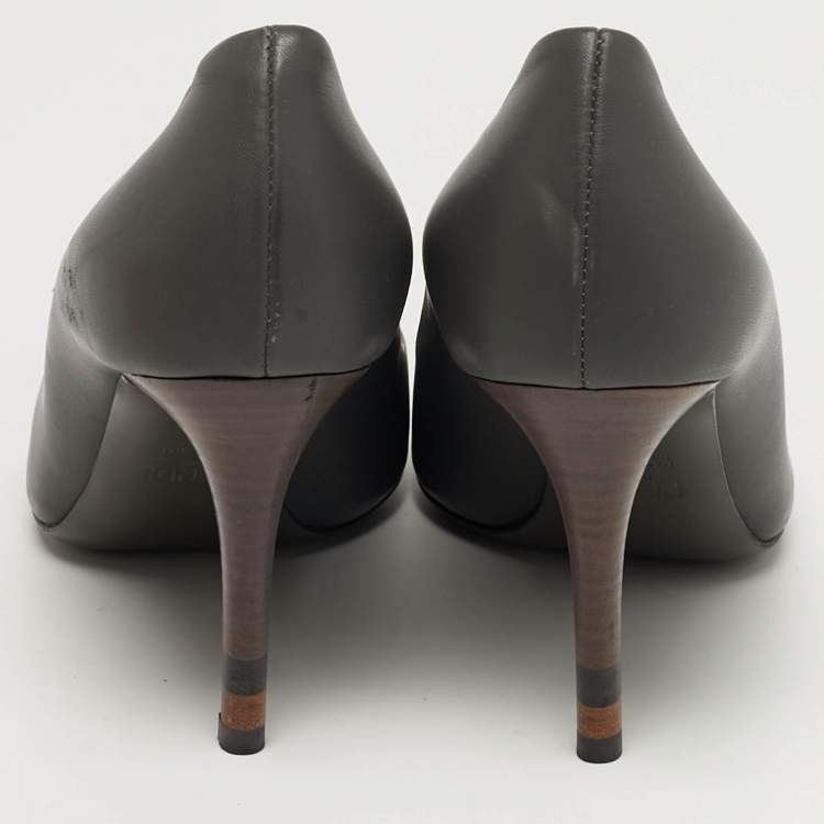 Pre Owned Fendi Size 36.5 Dark Grey Leather Pointed Toe Pumps