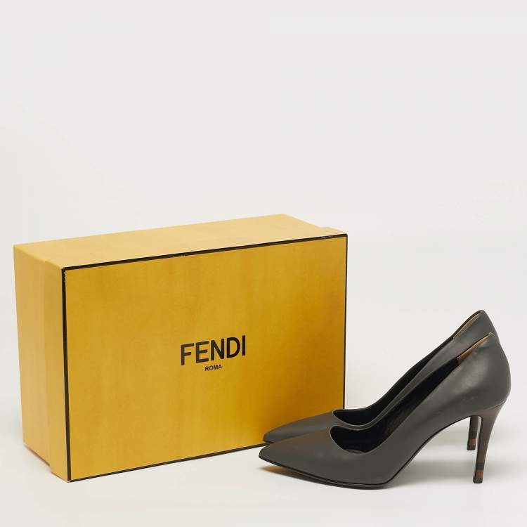 Pre Owned Fendi Size 36.5 Dark Grey Leather Pointed Toe Pumps