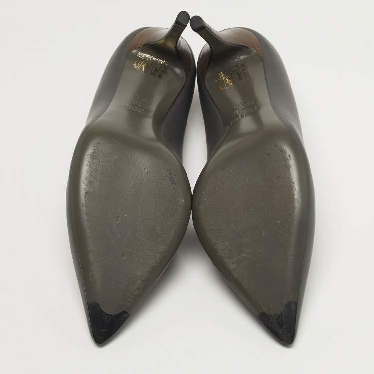 Pre Owned Fendi Size 36.5 Dark Grey Leather Pointed Toe Pumps
