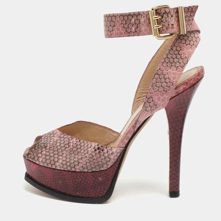 Pre Owned Fendi Fendista Size 36 Pink Snakeskin Leather Platform Sandals