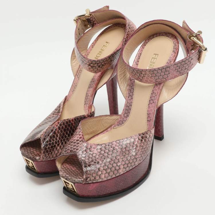 Pre Owned Fendi Fendista Size 36 Pink Snakeskin Leather Platform Sandals