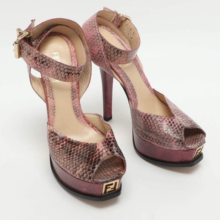 Pre Owned Fendi Fendista Size 36 Pink Snakeskin Leather Platform Sandals