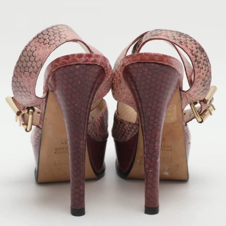 Pre Owned Fendi Fendista Size 36 Pink Snakeskin Leather Platform Sandals