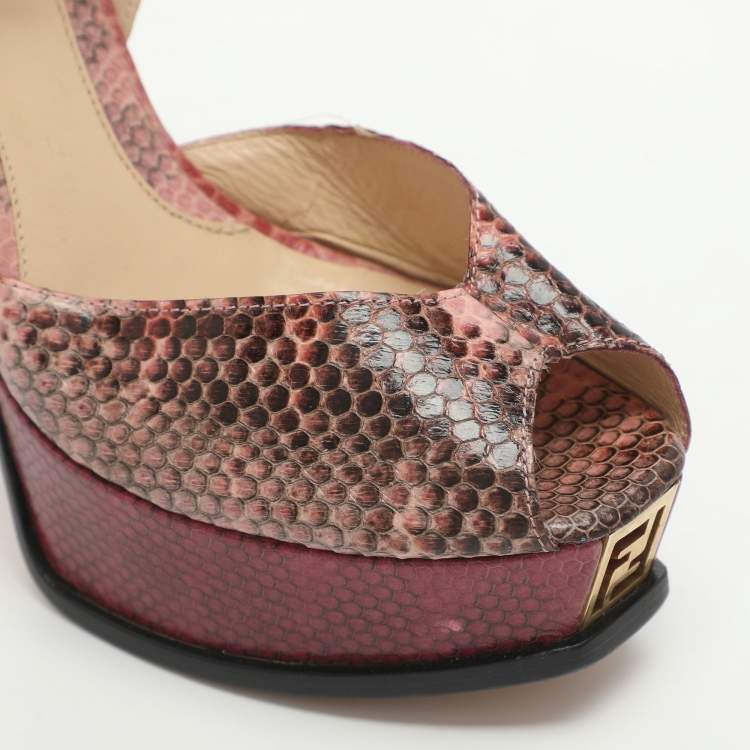 Pre Owned Fendi Fendista Size 36 Pink Snakeskin Leather Platform Sandals