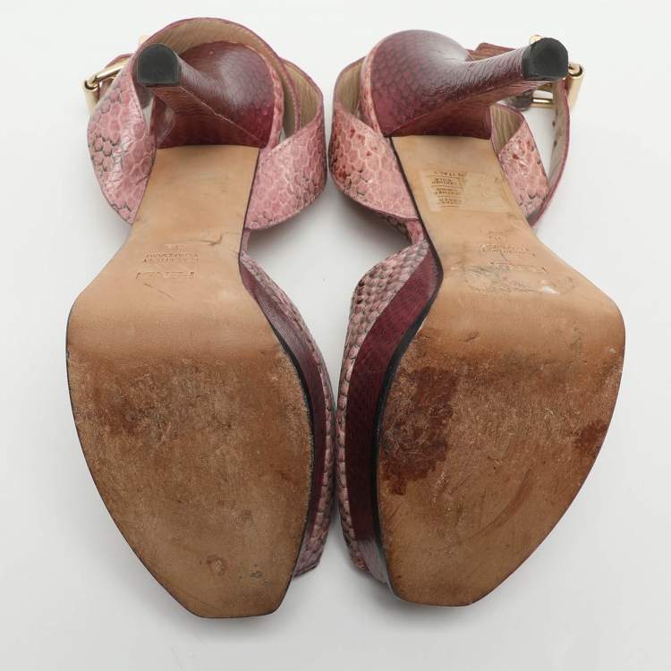 Pre Owned Fendi Fendista Size 36 Pink Snakeskin Leather Platform Sandals
