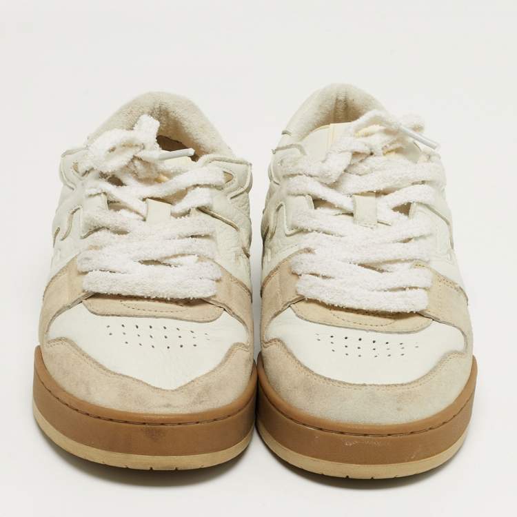 Pre Owned Fendi Match Size 43 White/Cream Leather and Suede Low Top Sneakers