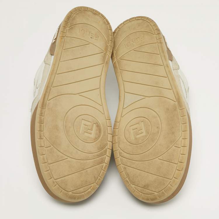 Pre Owned Fendi Match Size 43 White/Cream Leather and Suede Low Top Sneakers