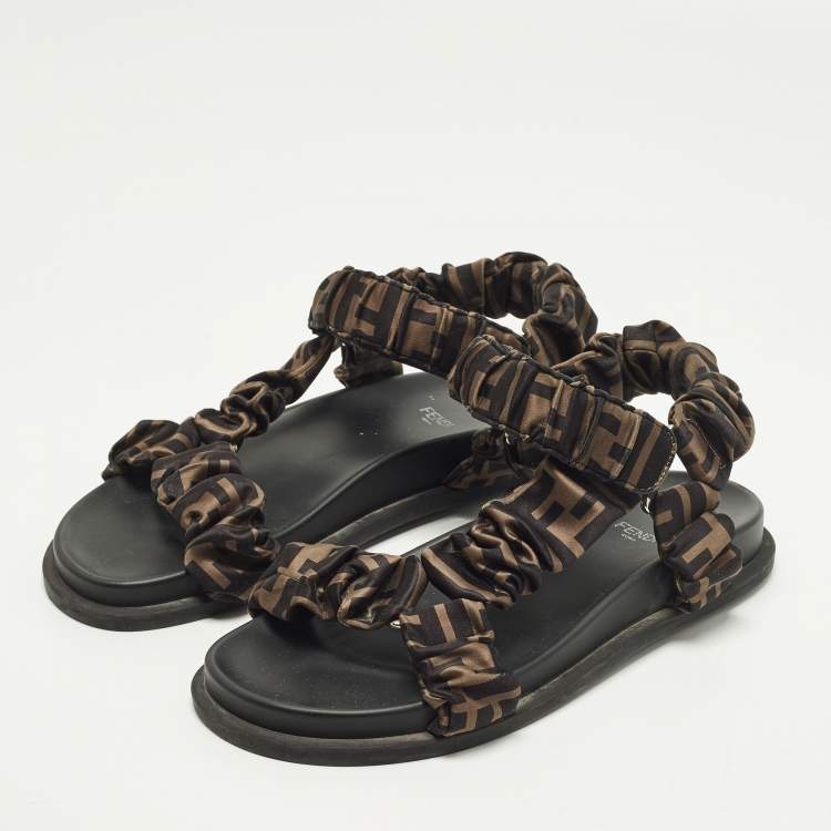 Pre Owned Fendi Feel Size 38 Brown Satin Ankle Strap Sandals