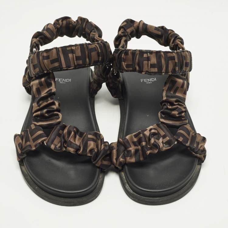 Pre Owned Fendi Feel Size 38 Brown Satin Ankle Strap Sandals