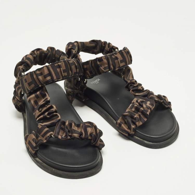 Pre Owned Fendi Feel Size 38 Brown Satin Ankle Strap Sandals