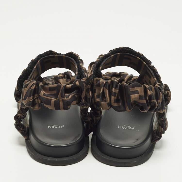 Pre Owned Fendi Feel Size 38 Brown Satin Ankle Strap Sandals