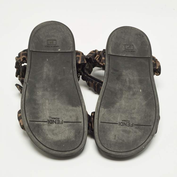 Pre Owned Fendi Feel Size 38 Brown Satin Ankle Strap Sandals