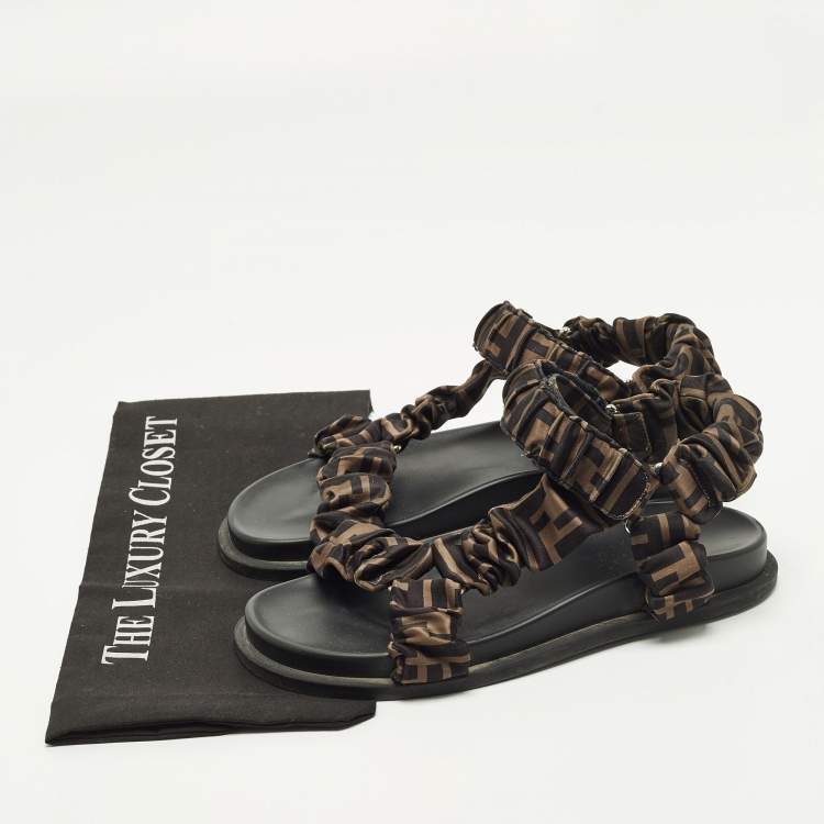 Pre Owned Fendi Feel Size 38 Brown Satin Ankle Strap Sandals