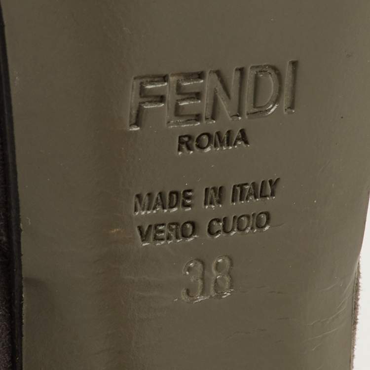 Pre Owned Fendi Fendista Size 38 Grey/Green Suede Platform Pumps