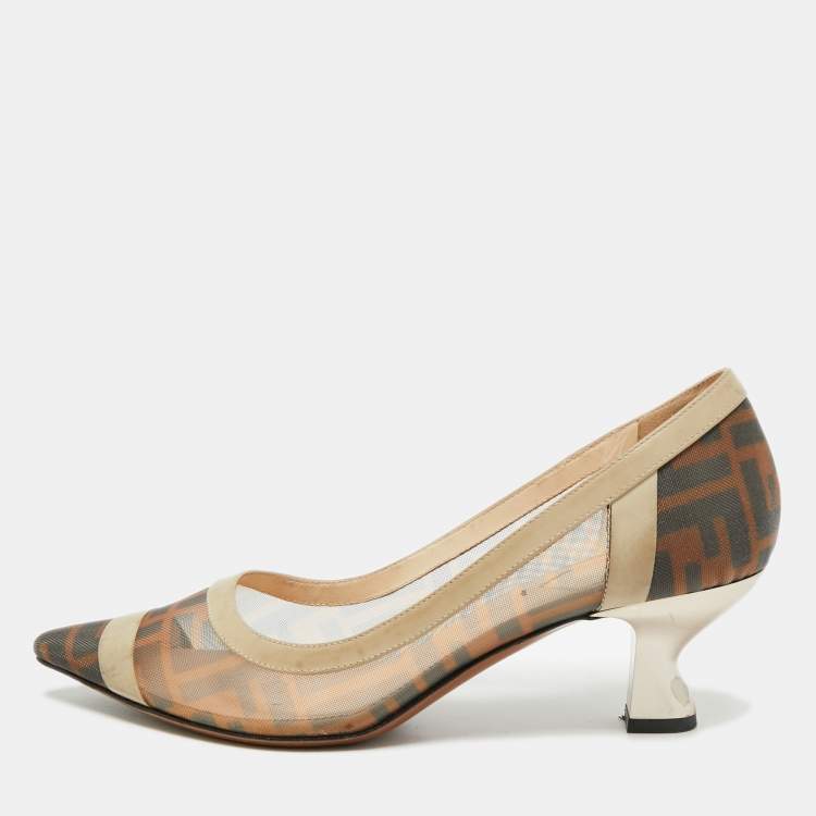 مملوكة مسبقًا Fendi Colibri Size 38 Brown/Cream Leather and Mesh Pumps