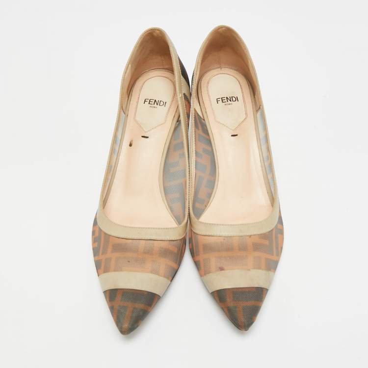 مملوكة مسبقًا Fendi Colibri Size 38 Brown/Cream Leather and Mesh Pumps