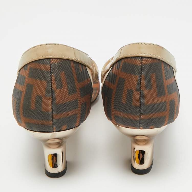  مملوكة مسبقًا Fendi Colibri Size 38 Brown/Cream Leather and Mesh Pumps