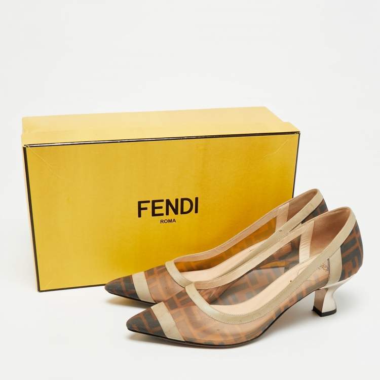 مملوكة مسبقًا Fendi Colibri Size 38 Brown/Cream Leather and Mesh Pumps