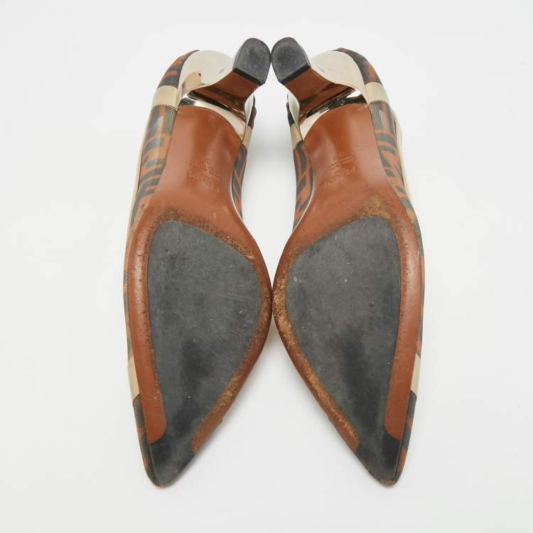 مملوكة مسبقًا Fendi Colibri Size 38 Brown/Cream Leather and Mesh Pumps