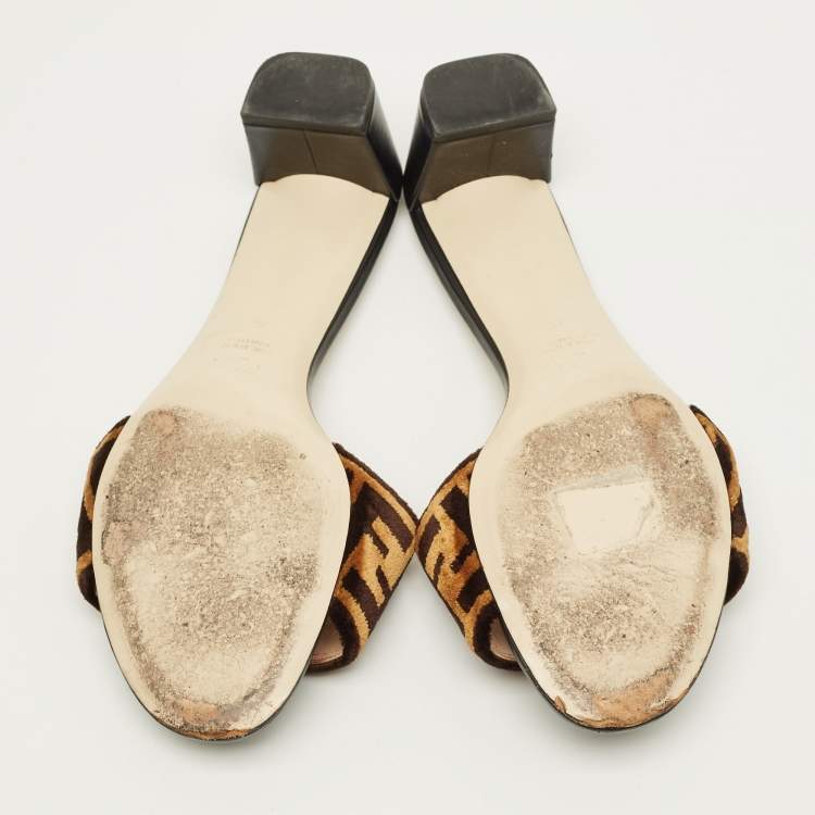 مملوكة مسبقًا Fendi FF Size 41 Brown Zucca Velvet Slide Sandals