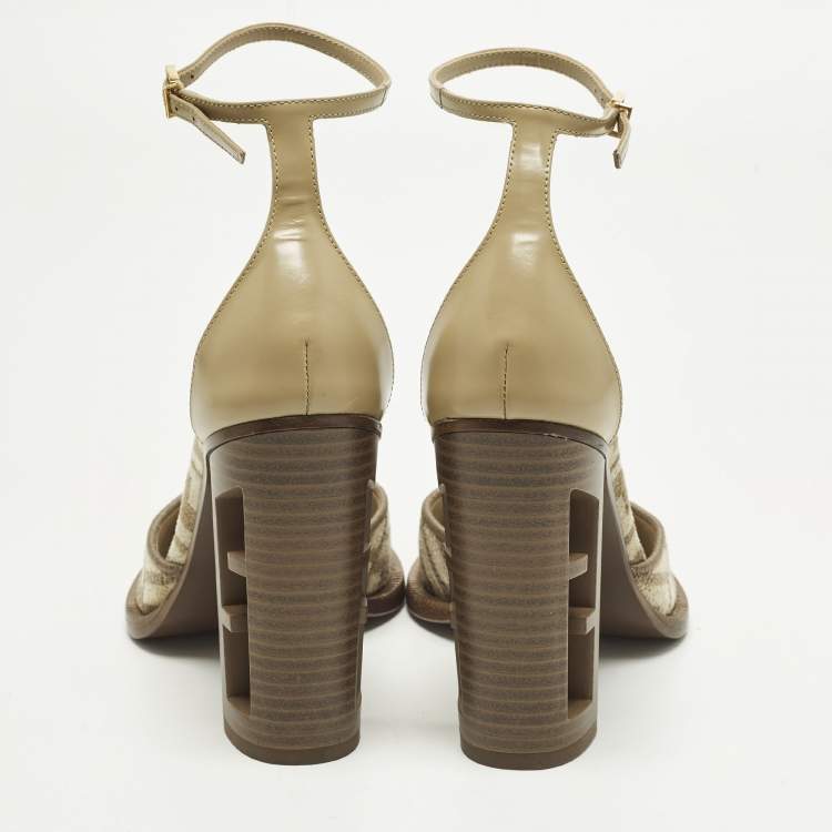 Pre Owned Fendi Zucca Size 36 Grey Leather and Velvet Mary Jane Pumps