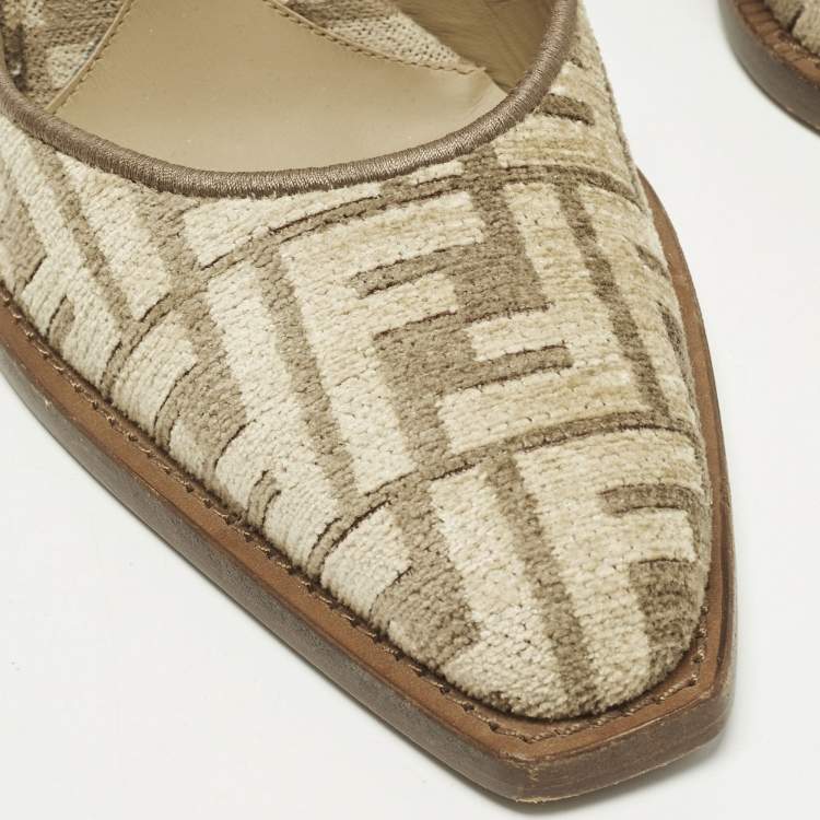 Pre Owned Fendi Zucca Size 36 Grey Leather and Velvet Mary Jane Pumps