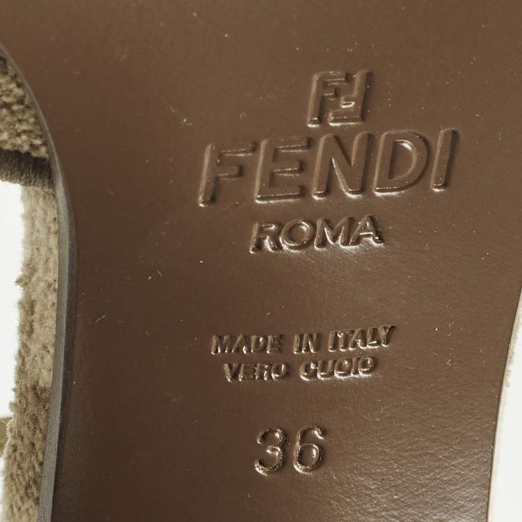 Pre Owned Fendi Zucca Size 36 Grey Leather and Velvet Mary Jane Pumps