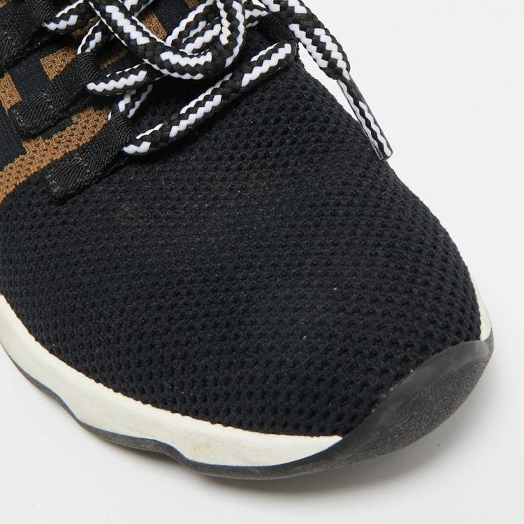 Pre Owned Fendi Rockoko Size 37.5 Black/Brown Knit Fabric Low Top Sneakers