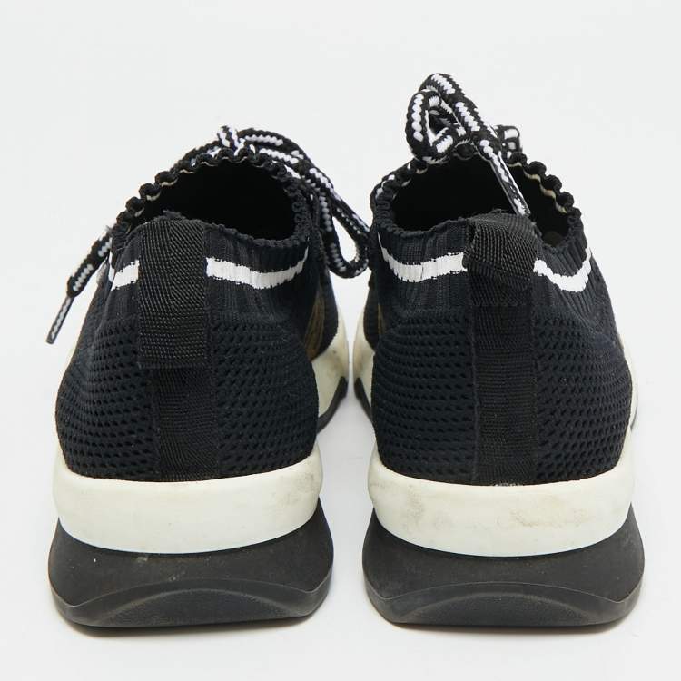 Pre Owned Fendi Rockoko Size 37.5 Black/Brown Knit Fabric Low Top Sneakers