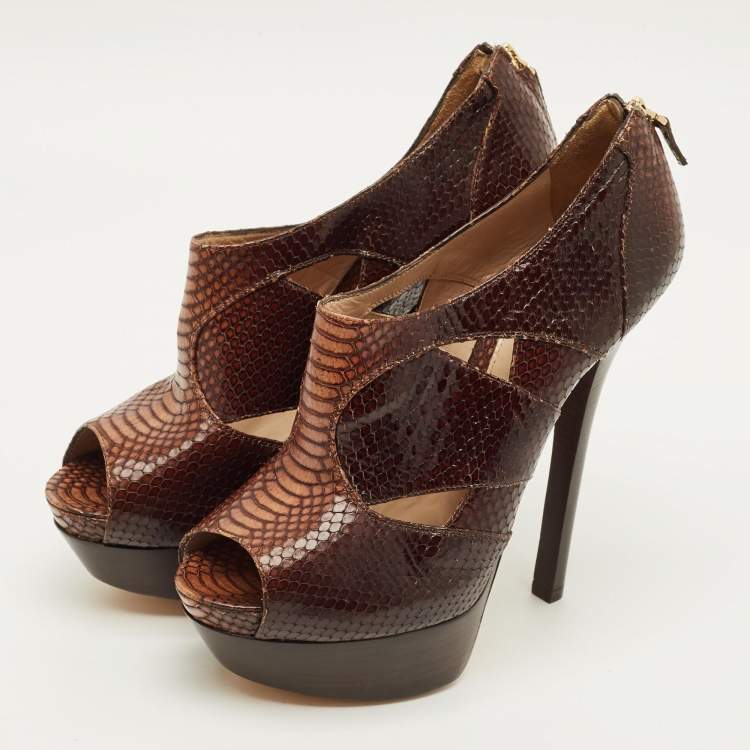 Pre Owned Fendi Size 41 Brown Python Embossed Leather Booties