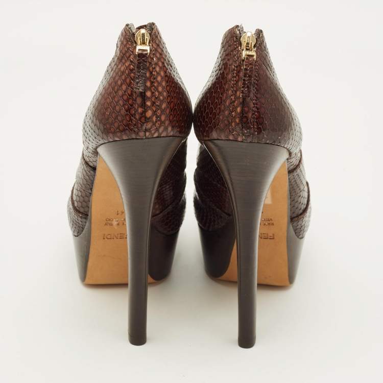 Pre Owned Fendi Size 41 Brown Python Embossed Leather Booties