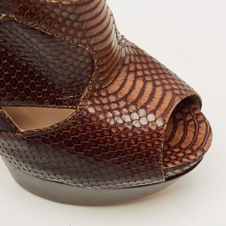 Pre Owned Fendi Size 41 Brown Python Embossed Leather Booties