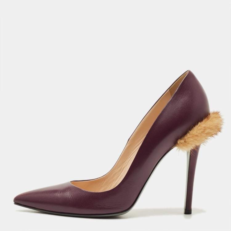 Pre Owned Fendi Size 40 Purple Leather and Mink Fur Pumps