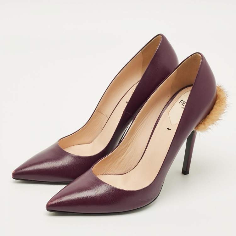 Pre Owned Fendi Size 40 Purple Leather and Mink Fur Pumps