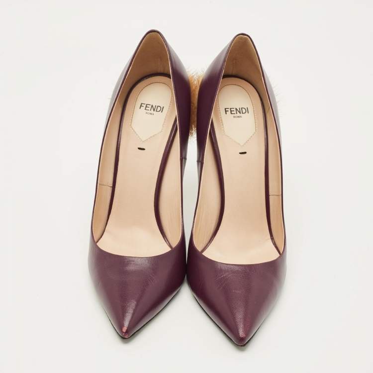 Pre Owned Fendi Size 40 Purple Leather and Mink Fur Pumps