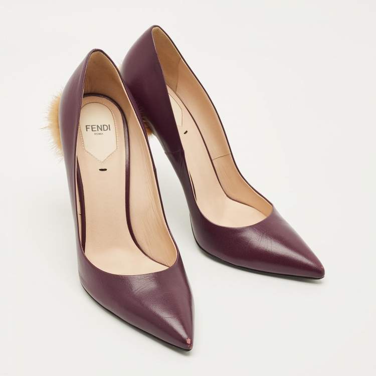 Pre Owned Fendi Size 40 Purple Leather and Mink Fur Pumps