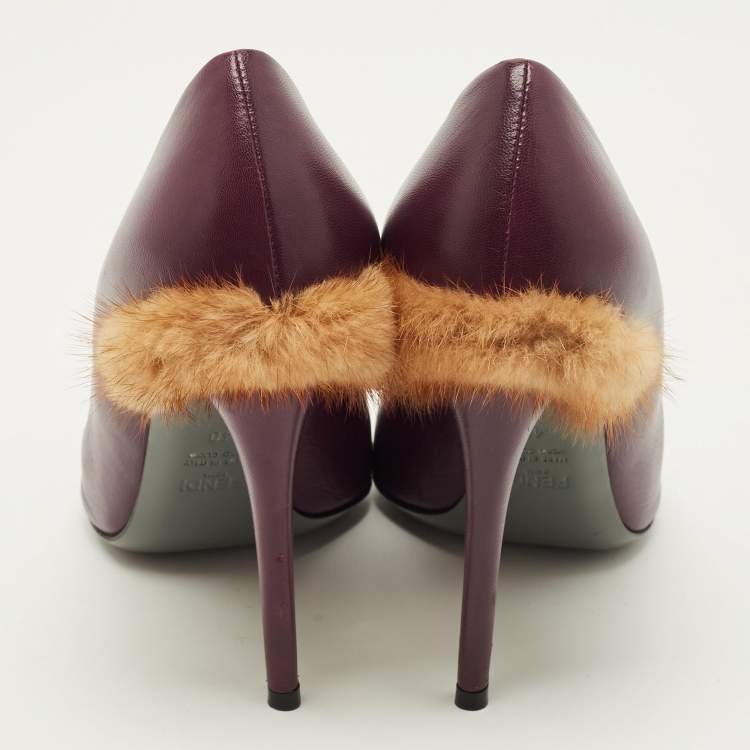 Pre Owned Fendi Size 40 Purple Leather and Mink Fur Pumps
