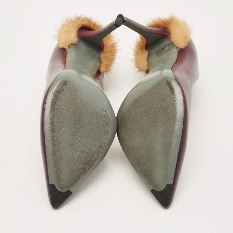 Pre Owned Fendi Size 40 Purple Leather and Mink Fur Pumps