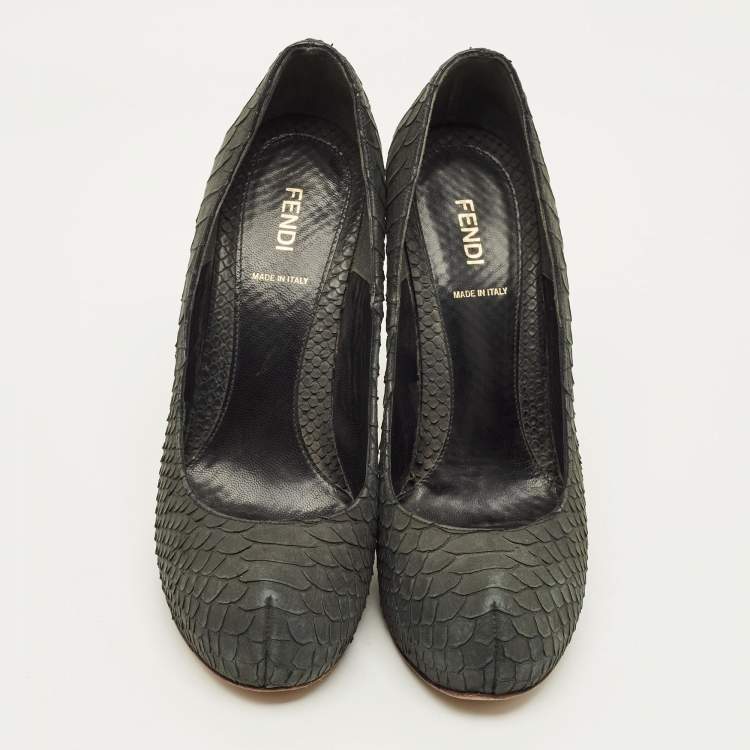 Pre Owned Fendi Fendista Size 40 Grey Python Embossed Leather Platform Pumps