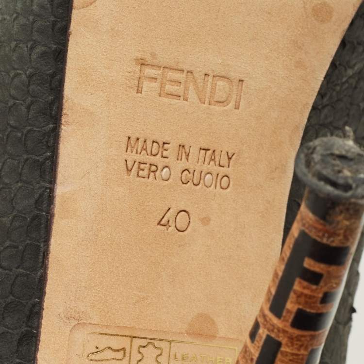 Pre Owned Fendi Fendista Size 40 Grey Python Embossed Leather Platform Pumps