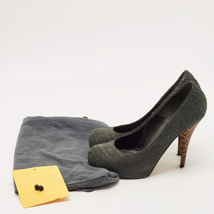 Pre Owned Fendi Fendista Size 40 Grey Python Embossed Leather Platform Pumps