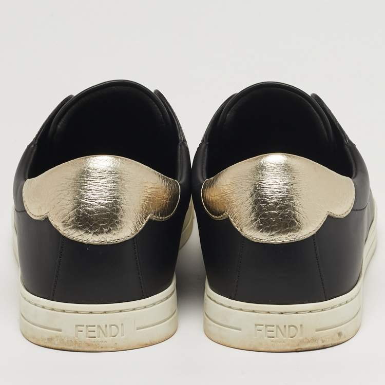 Pre Owned Fendi Rockoclick Size 41 Black Leather Slip On Sneakers