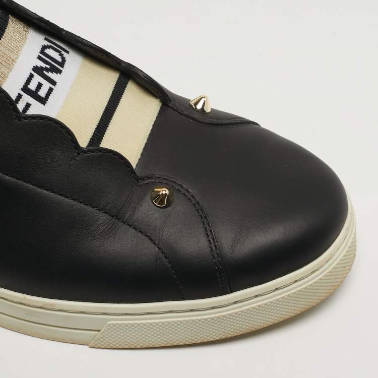 Pre Owned Fendi Rockoclick Size 41 Black Leather Slip On Sneakers