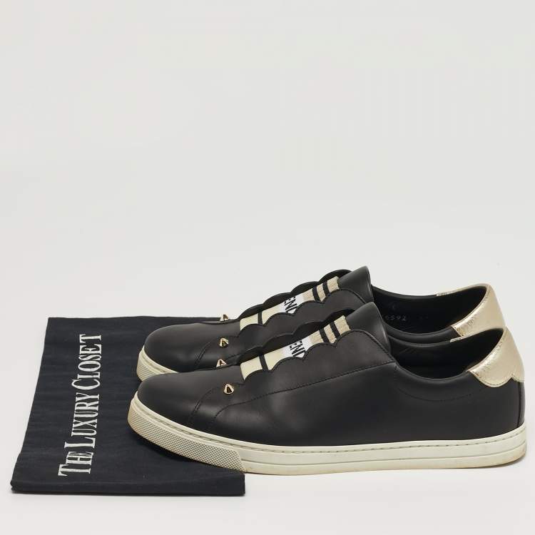 Pre Owned Fendi Rockoclick Size 41 Black Leather Slip On Sneakers