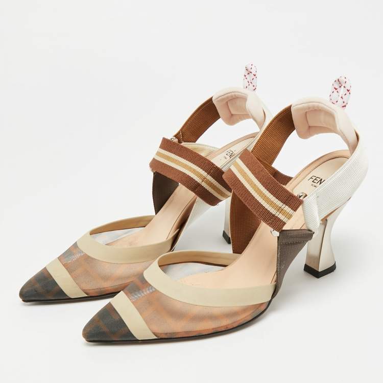 Pre Owned Fendi Colibri Size 36 Brown Leather and PVC Slingback Pumps