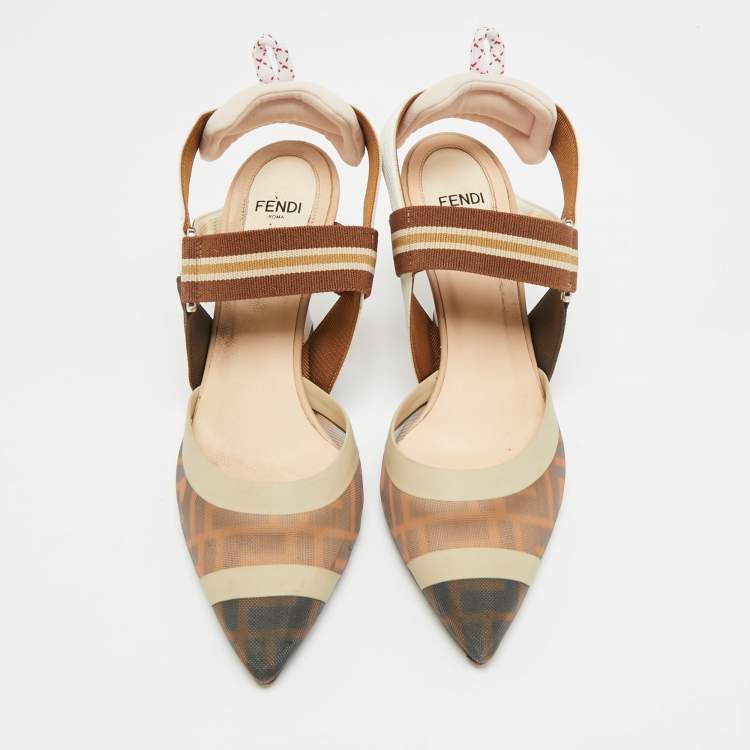 Pre Owned Fendi Colibri Size 36 Brown Leather and PVC Slingback Pumps