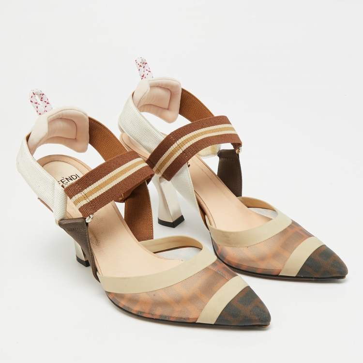 Pre Owned Fendi Colibri Size 36 Brown Leather and PVC Slingback Pumps