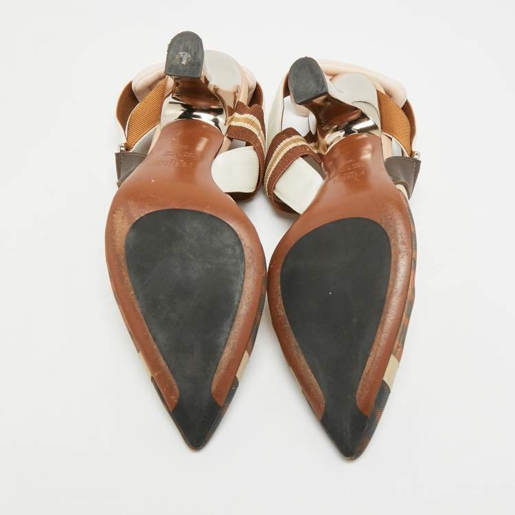 Pre Owned Fendi Colibri Size 36 Brown Leather and PVC Slingback Pumps